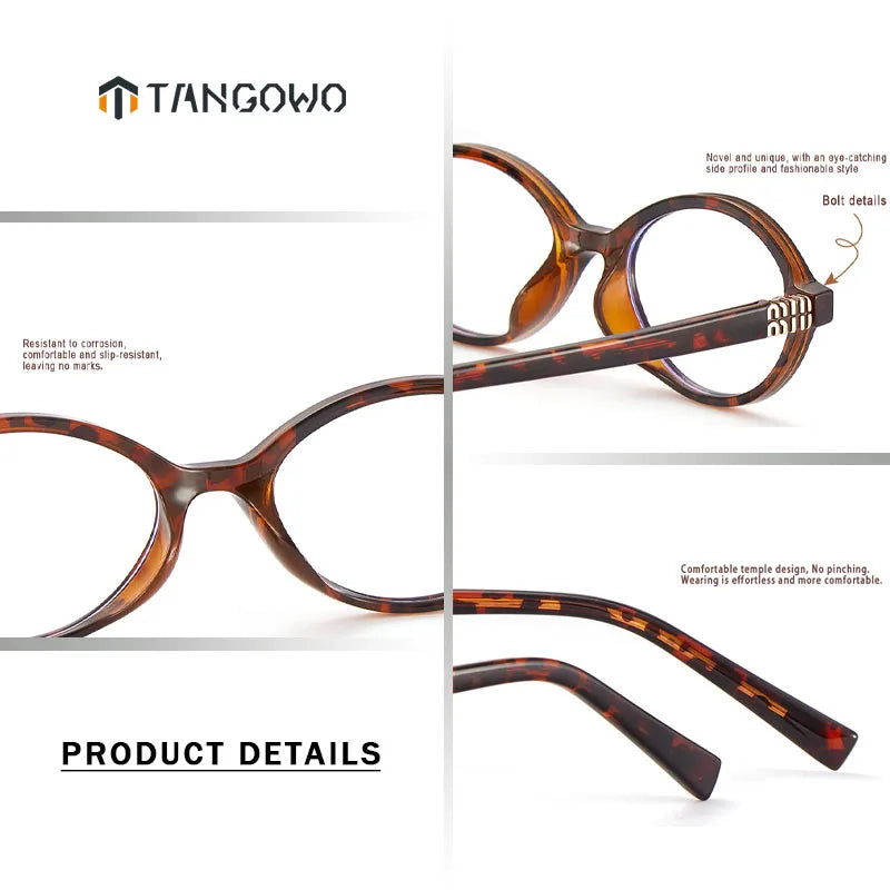 TANGOWO Retro Oval Small Frame Myopia Glasses Women Anti Blue Light Reading Glasses Anti-Reflection Prescription Eyewear