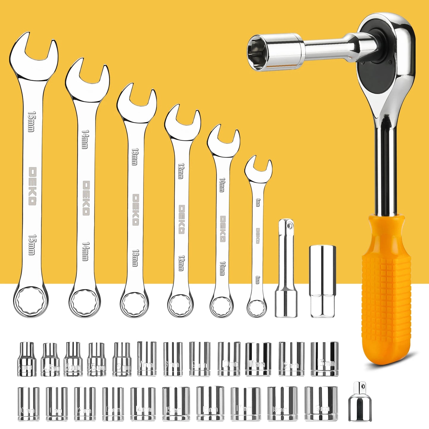 DEKOPRO 228-Piece Home Tool Kit – Socket Wrench Set, Hand Tools & Auto Repair Combination with Plastic Toolbox Storage Case