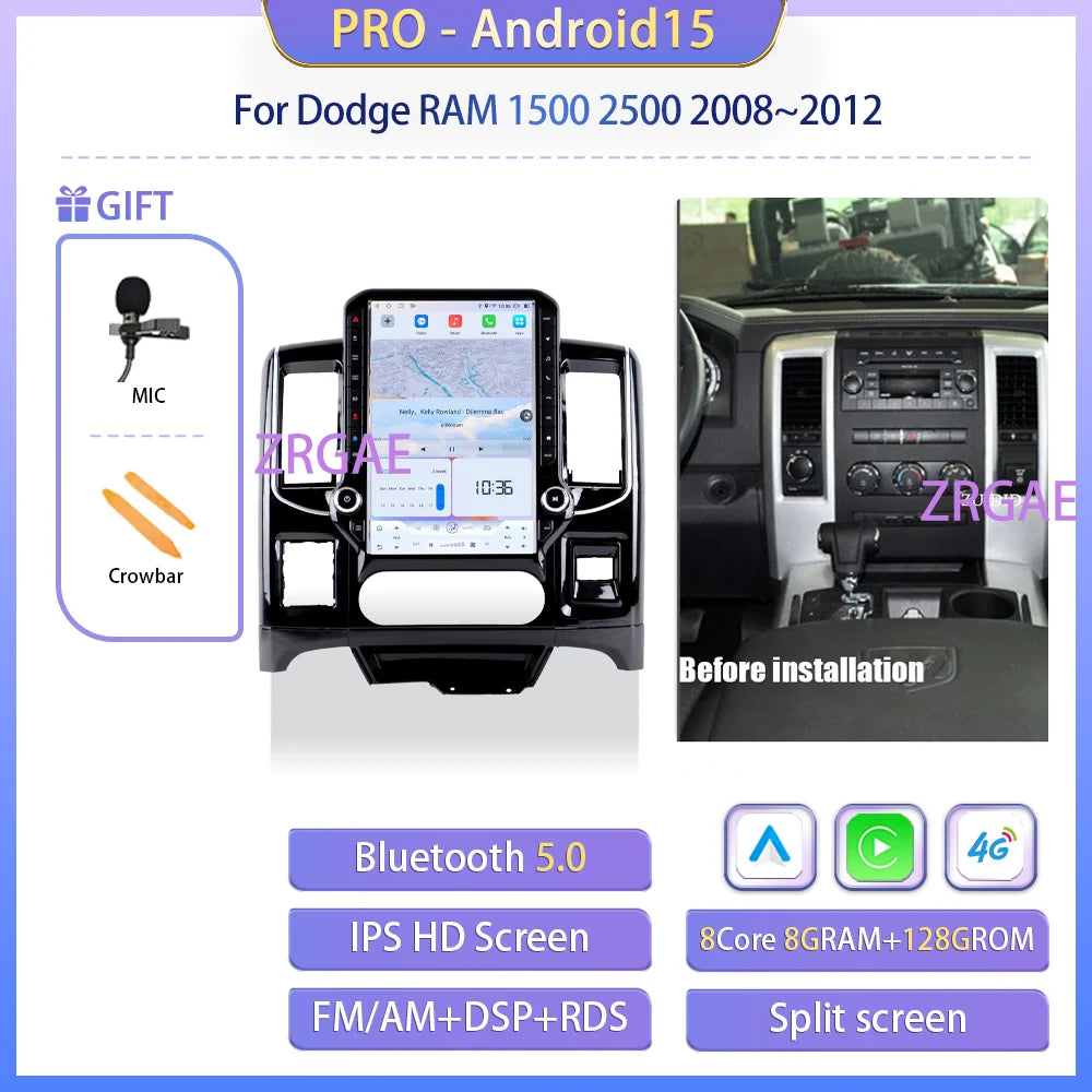 14.5" Android 15 Car Radio with Wireless CarPlay — Dodge RAM 1500/2500 (2008-2012)