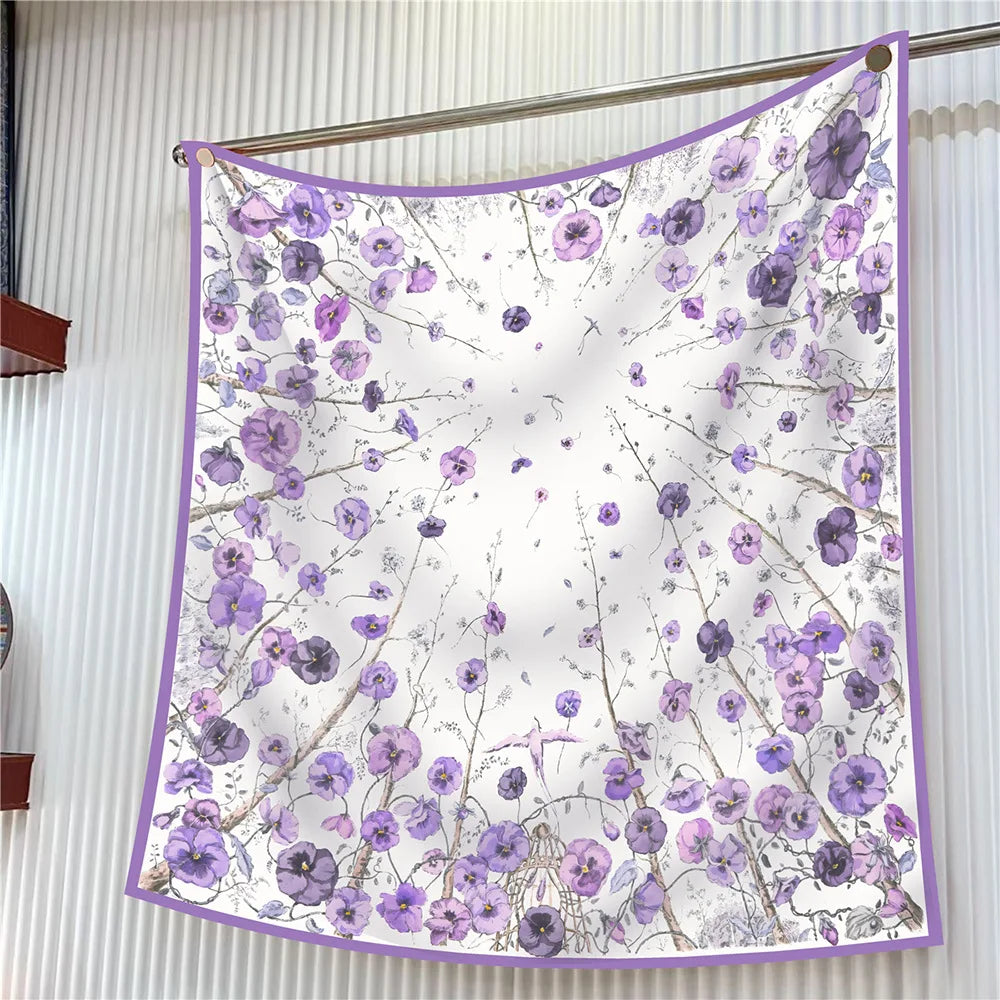 90cm Elegant Floral Silk Scarf for Women - Versatile Fashion Accessory