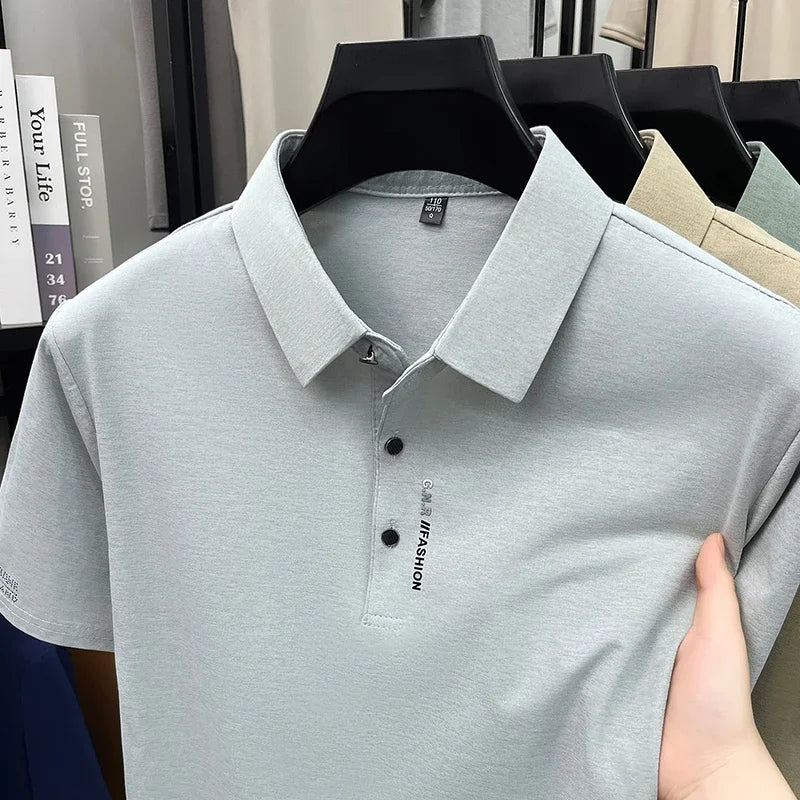 Men's Slim-Fit Polo - Subtle Cuff Print, Breathable Three-Button