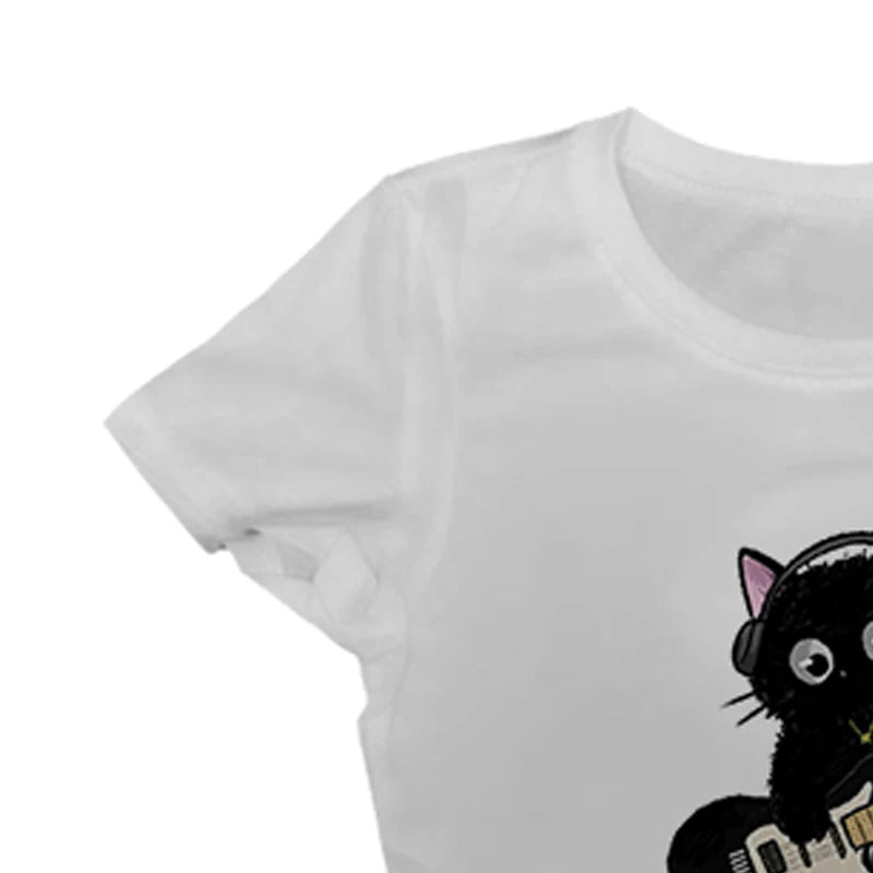 Y2k Aesthetic Cat pattern Vintage Basic Tees Ladies Clothes Retro Graphic Top White Short Sleeve Casual T Shirt for Women