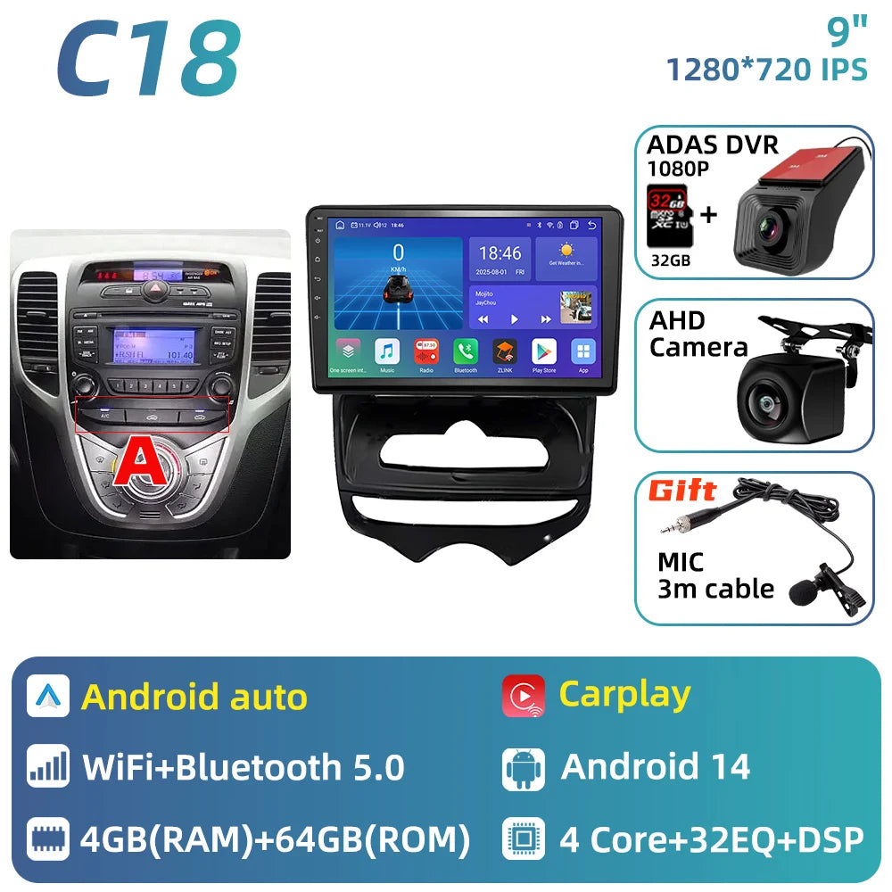 Car Stereo with Apple CarPlay & Android Auto, Compatible with Hyundai ix20 (2010-2023)