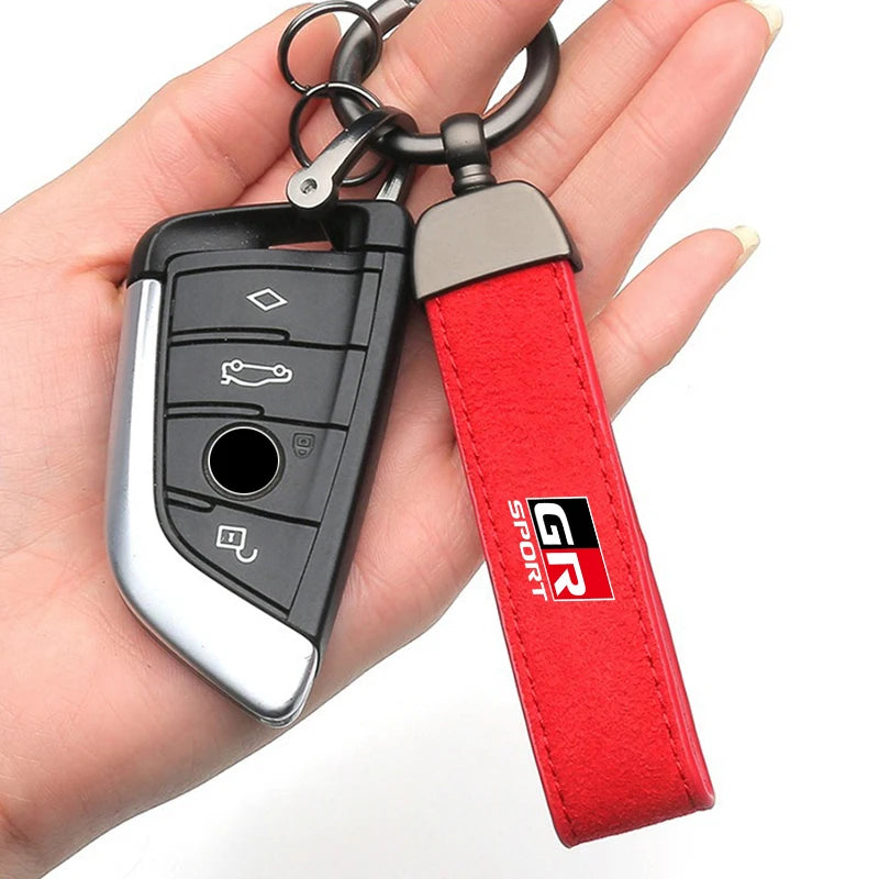 Suede Metal Buckle Car Keychain Keyring Men Gift Accessories for Toyota GR Sport Gazoo Racing Yaris 86 Corolla Hilux Supra C-HR