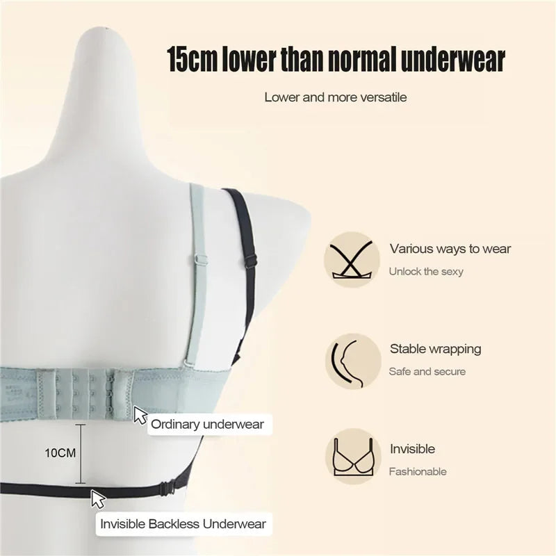 Sexy U-shaped Back Lingerie Female Inner Wear Summer Thin Without Trace Backless Triangle Cup Polymerization Bra