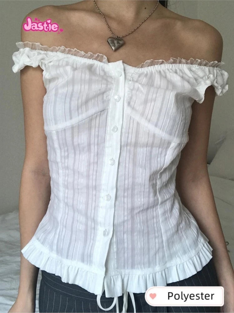 White Lace Tied Square Neck Summer T-shirts Chic Elegant Short Sleeve Tee Cotton Y2K Street Casual Bow Tie-up Top Women