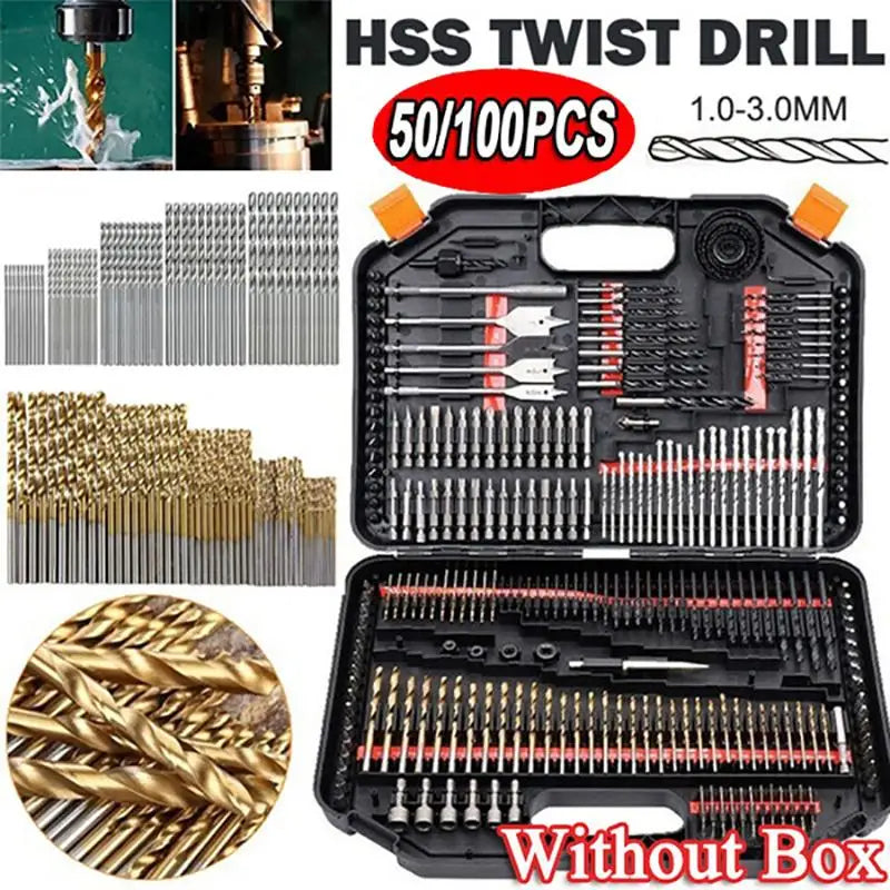 100 Pc Titanium Coated HSS Drill Bit Set