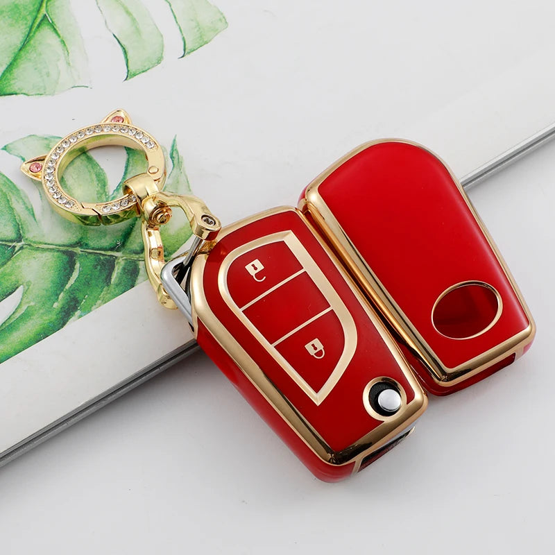 2/3 Button Soft TPU Car Key Cover Case Auto Shell Holder Protector Fob for Toyota Aygo Yaris Highlander Camry RAV4 Keychain