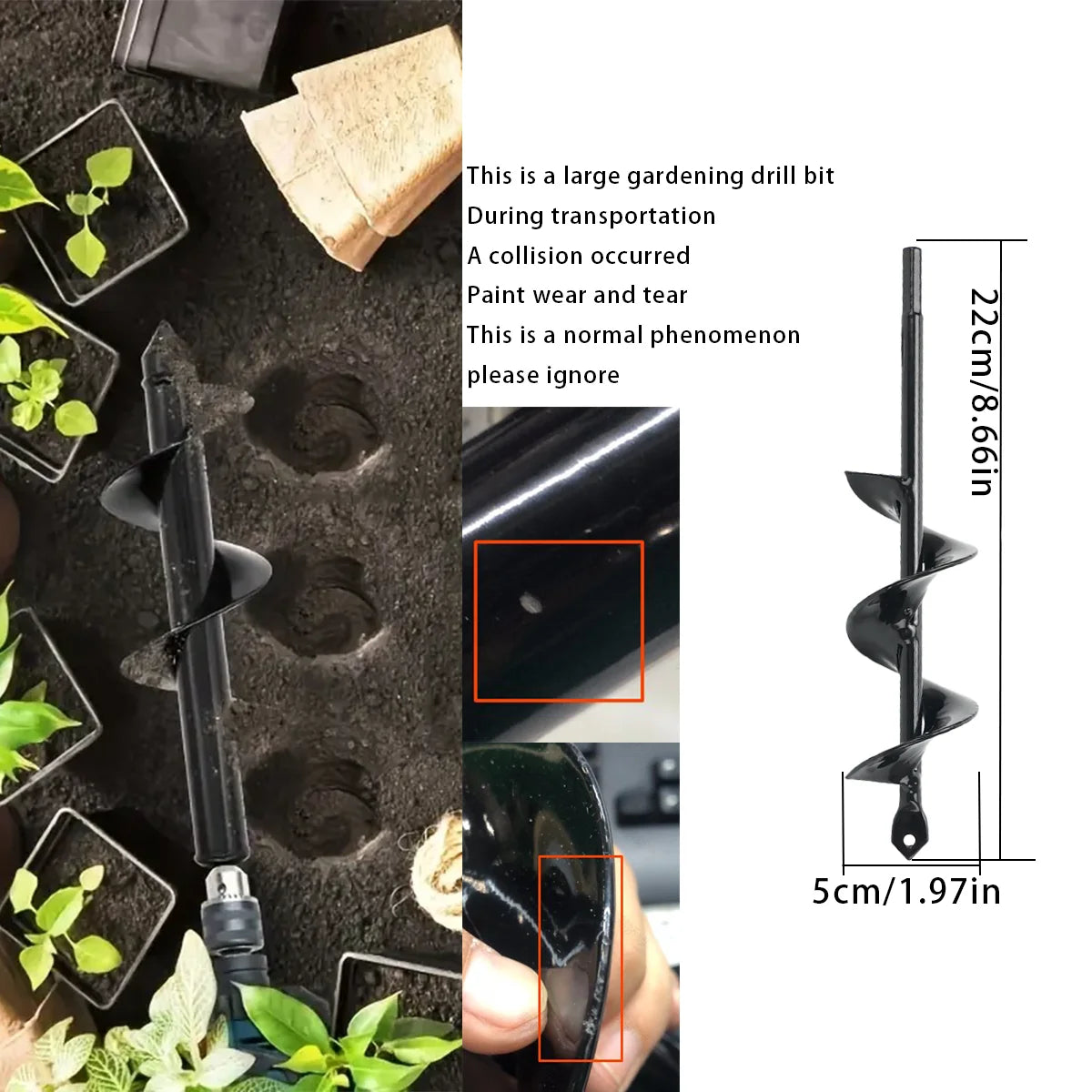 Spiral hole drill bit - Home planting spiral drill bit - Planting tool for loosening soil and digging holes, garden drill bit,