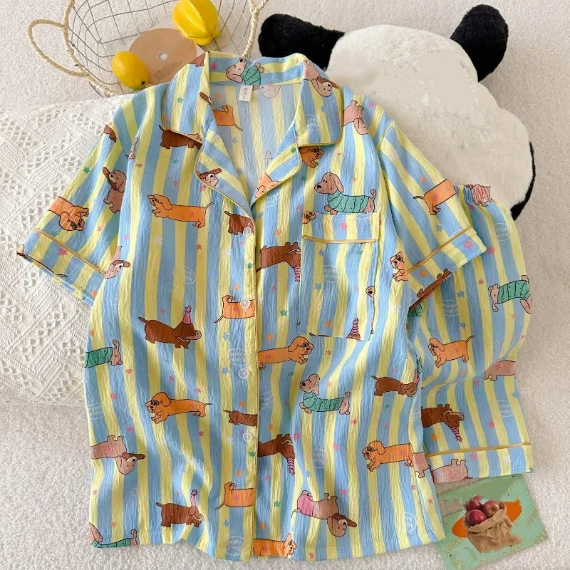 Star Stripe Dog Print Women's Pajama Set - Summer – photo 6