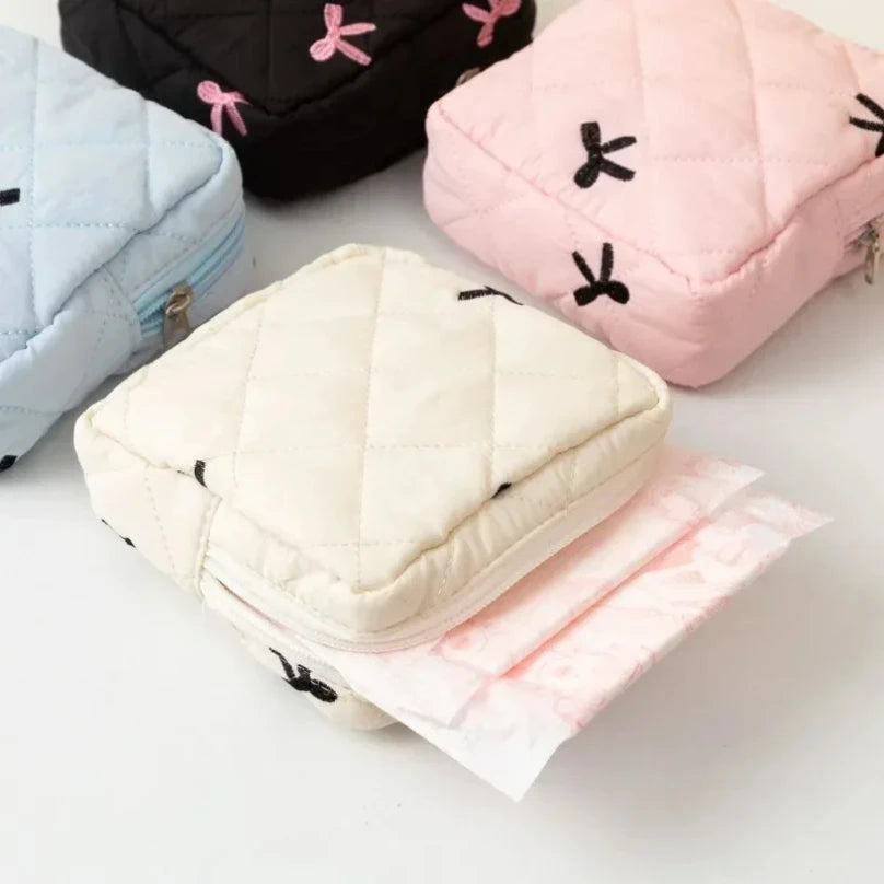 Cute Large Capacity Sanitary Napkin Storage Bags Cartoon Bow Portable Girls Physiological Period Tampon Organiser Bag Pouch
