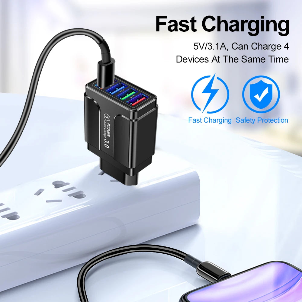 4-Port Quick Charge 3.0 Wall Charger for Mobile Devices