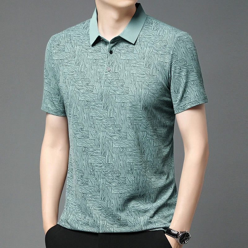 2026 Summer New Men's Business Print Short Sleeved POLO Shirt Comfortable and Cool Casual Fashion T-shirt