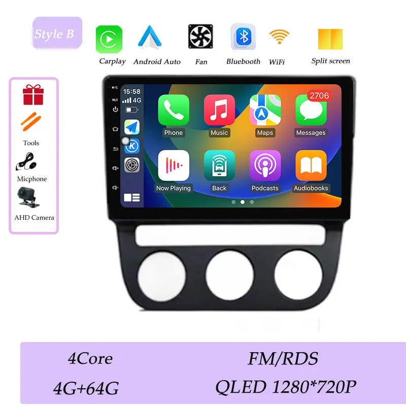 Android Car Stereo for VW Golf Mk5, Jetta GLI, Rabbit 1K (2006–2010) — CarPlay, GPS, DSP, Split Screen