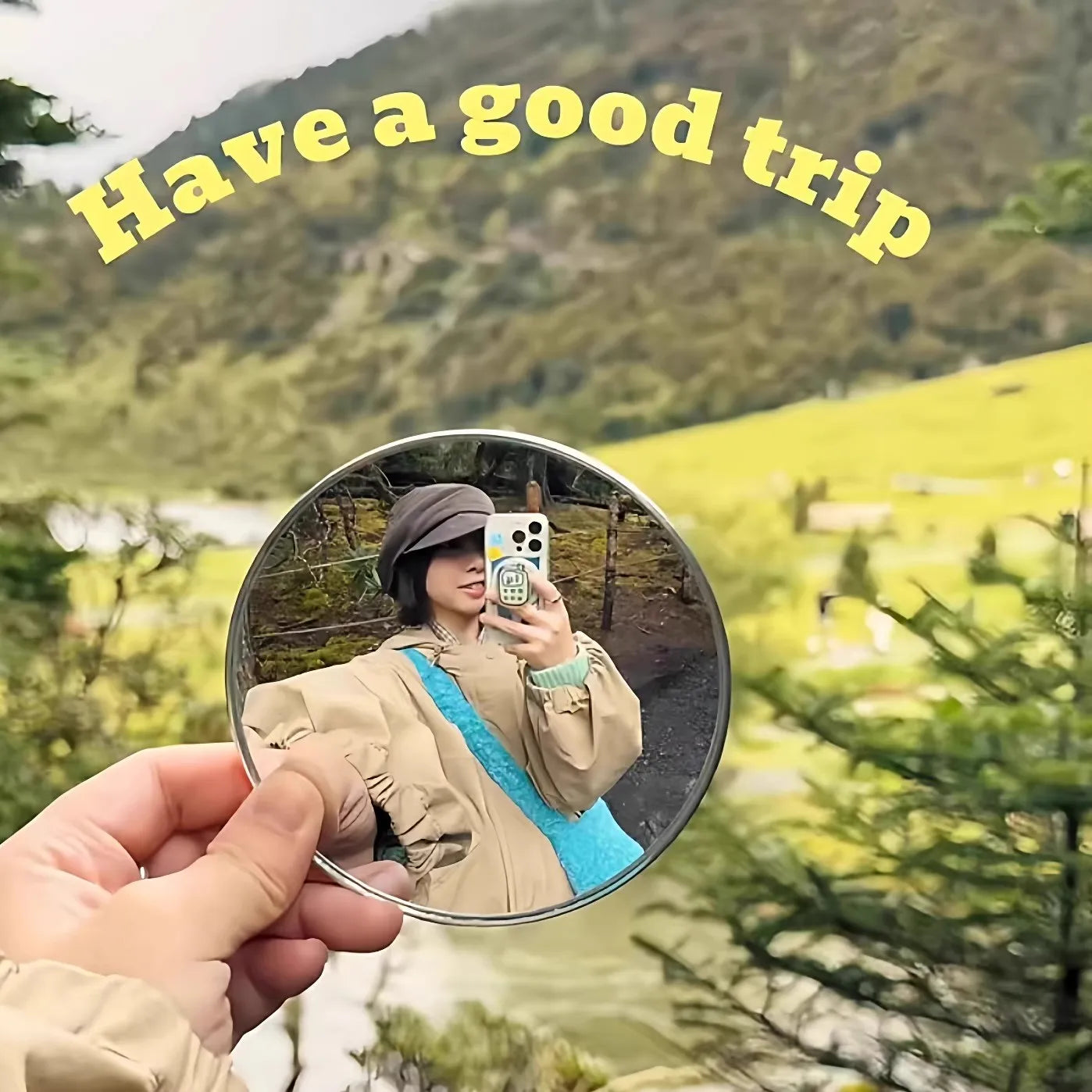 Hand-held Selfie Convex Mirror for Travel Trip Pocket Selfie Mirror TikTok INS Fashion Cute Selfie Mirrors for Traveling Alone