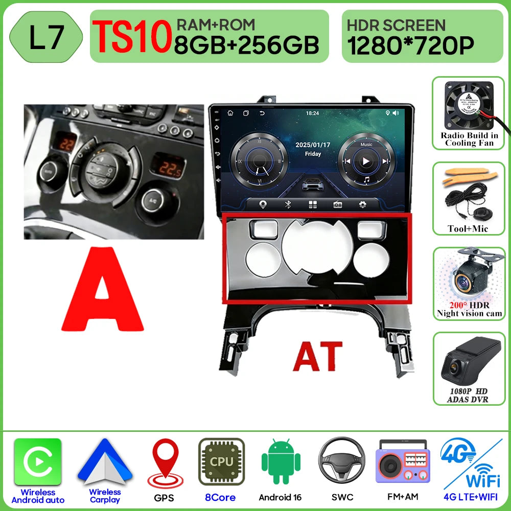 Carplay Android 16 For Peugeot 3008 5008 AT MT 2009 2012 -2016 Screen Video Car Radio GPS Navigation Car Monitor DVD DSP Stereo