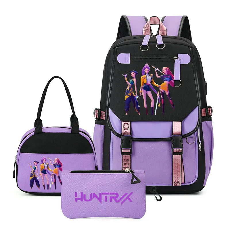 Mochilas Set KPop Demon Hunters Capacity Student SchoolBag For Teenager With Lunch Bags Backpack For Women Boys Girls Daily Use
