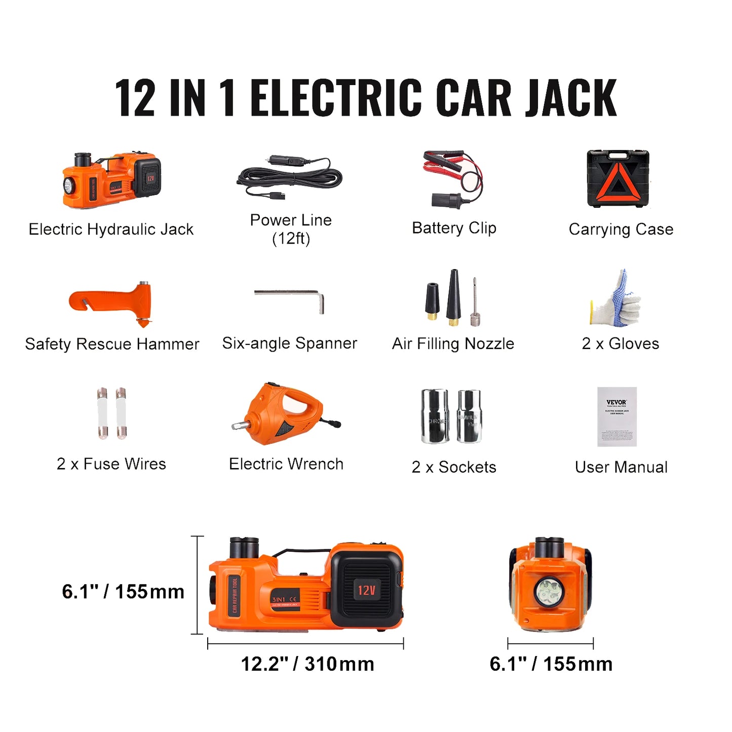 Electric Car Jack 3/5 Ton 12V – Scissor & Hydraulic Jack with Tire Inflator for Truck & SUV