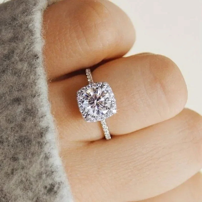 Silver-Tone Engagement Ring – White Zircon Bridal Band