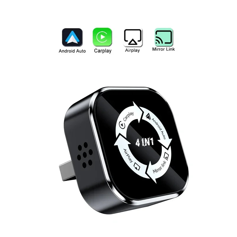 4-in-1 Bluetooth Wireless Carplay Adapter Android Auto Connect Airplay Mirror Link Screen Plug and Play for Apple and Android