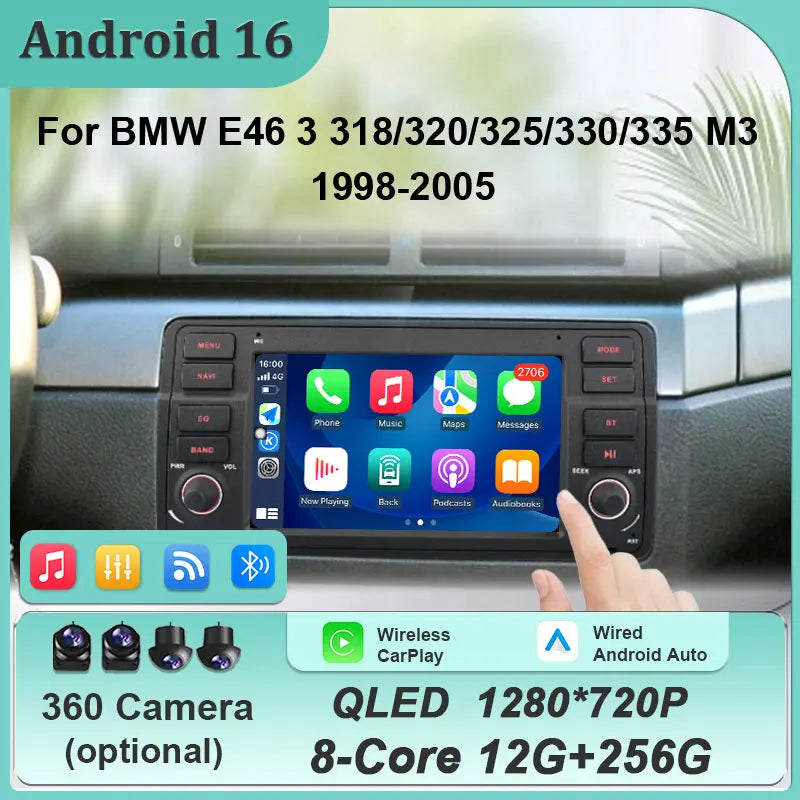 7"Android 16 Car Radio for BMW E46 3 Series 318 320 325 330 335 M3 1998-2005 GPS Navi WiFi Bluetooth FM Touch Screen Car Stereo
