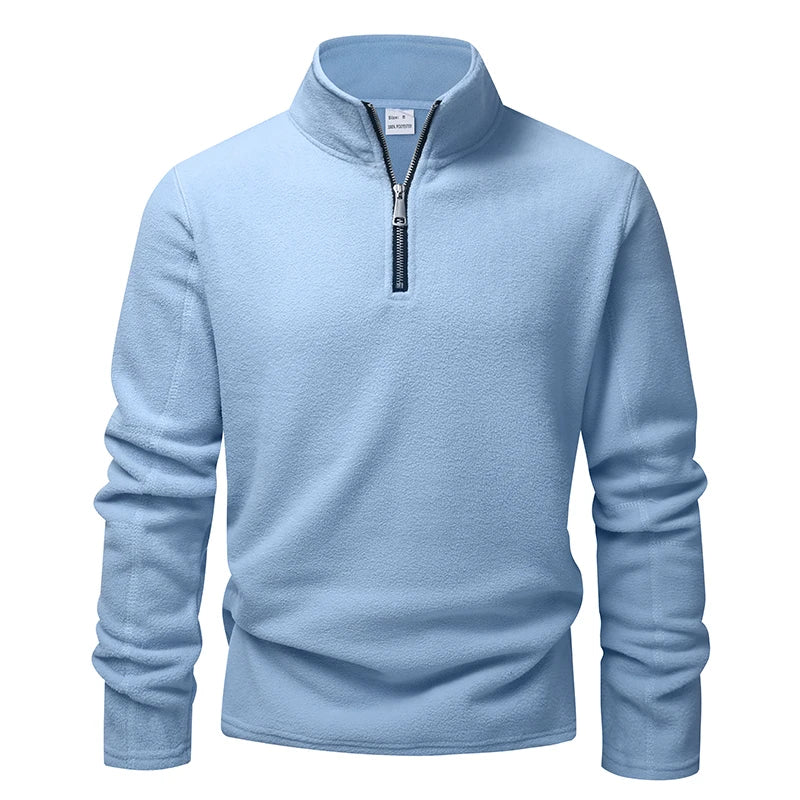 Men's Fleece Zip-Neck Pullover - Thick Stand Collar Sweatshirt