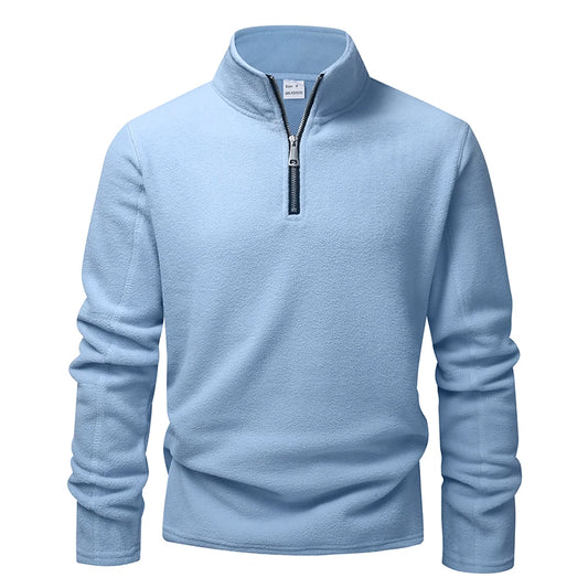Men's Fleece Zip-Neck Pullover - Thick Stand Collar Sweatshirt