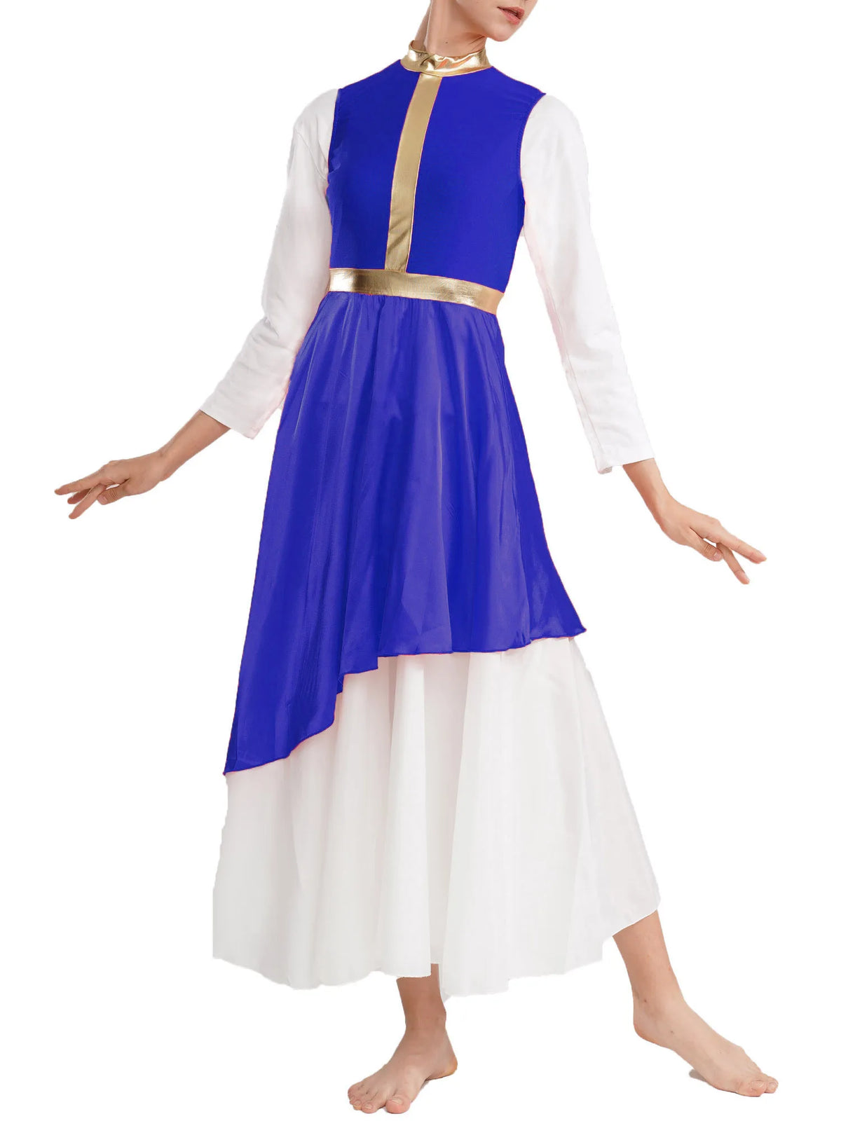 Women Modern Lyrical Dance Dress Liturgical Worship Church Choir Costume Sleeveless Asymmetrical Hem Dresses Ballroom Dancewear