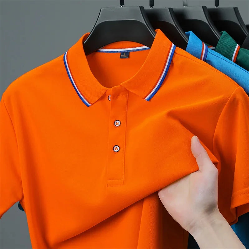 Men's Solid Polo Shirt - Anti-Wrinkle Knit, Versatile Summer Top