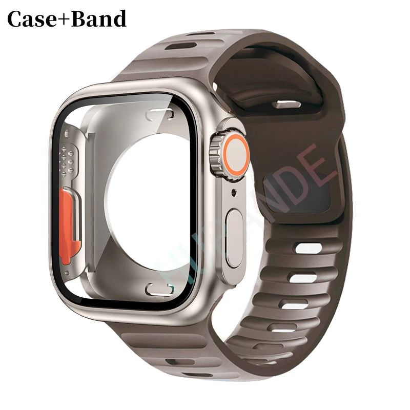 Silicone strap For Apple Watch 44mm 45mm 41mm 40mm Bracelet+Screen protectores Change to Ultra For iWatch Series 9 8 7 SE 6 5 3