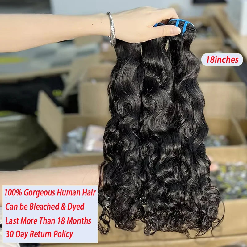 18A Water Wave Bundles 100% Human Hair Extensions Unprocessed Vietnamese Raw Hair Double Weft Natural Wave Hair Thick #1B Color