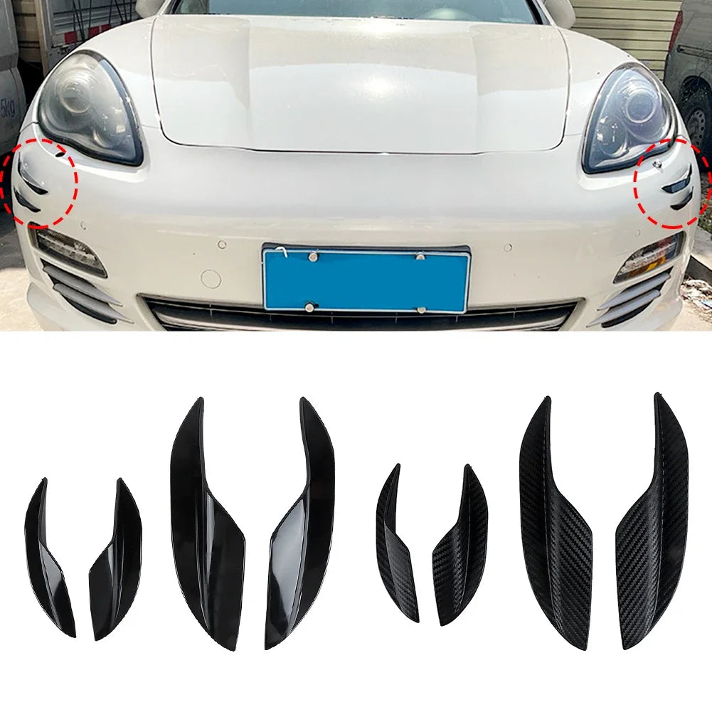 4pcs Universal Carbon Fiber Car Front Bumper Lip Rubber Fins Styling Spoilers Splitter Canards Valence Sticker Decorative Kit