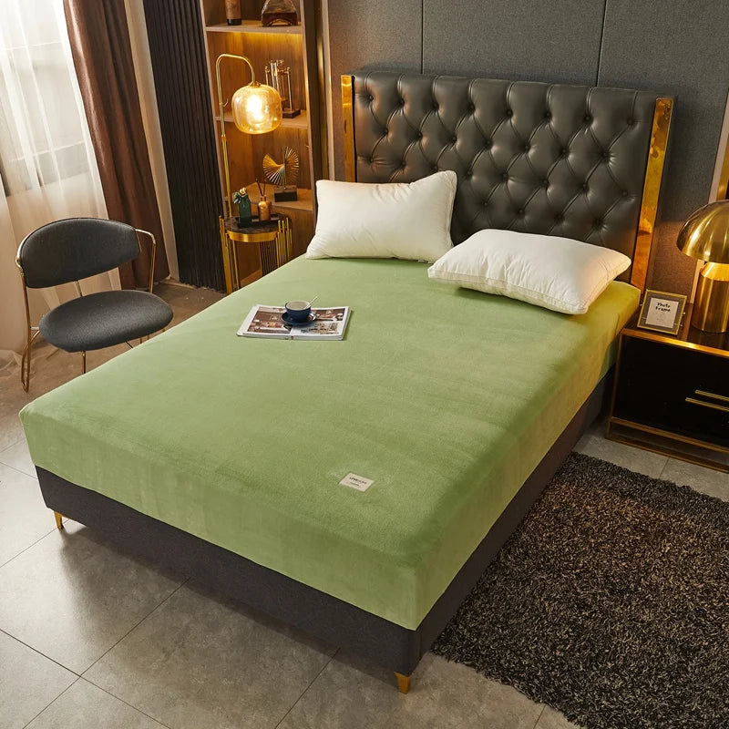 Velvet Fitted Sheet, Soft Warm Non-Slip Mattress Cover