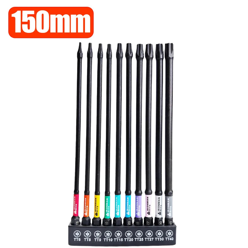Torx Impact Tough Magnetic Screwdriver Bit S2 Steel Steel Long Extension Driver Drill Bits Hex Shank Batch Head with Base Holder
