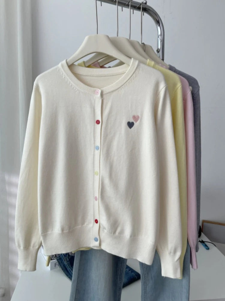 Women's Embroidered Knit Cardigan - Colorful Button Long Sleeve Sweater