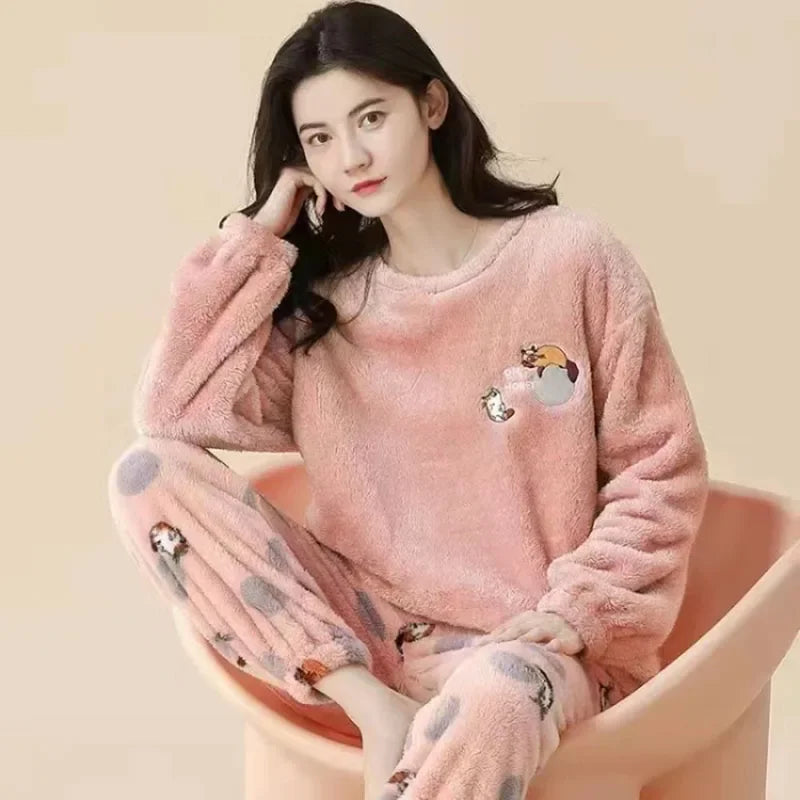 Women's Cartoon Bear Flannel Pajama Set - Padded Winter Sleepwear - photo 3