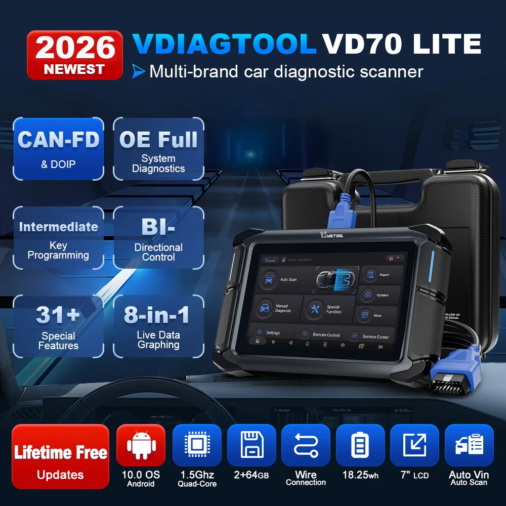 Lifetime Free Update VDIAGTOOL VD70Lite Automotive Scanner AII Systems Car Diagnostic 31 Reset FCA Bidirectional OBD2 Scanner