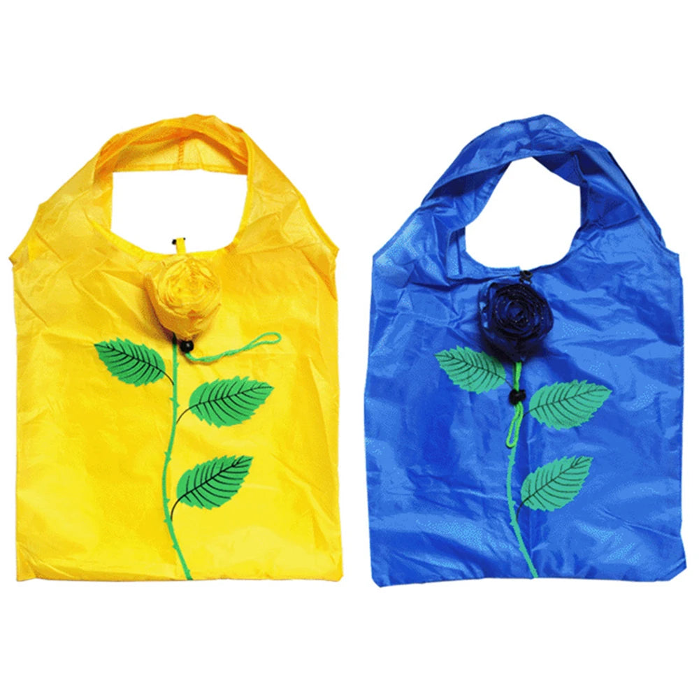 Rose Flower Shopping Bags Portable Storage Organizers Polyester Cloth Eco Large Capacity Women's Bag Travel Foldable Handbag