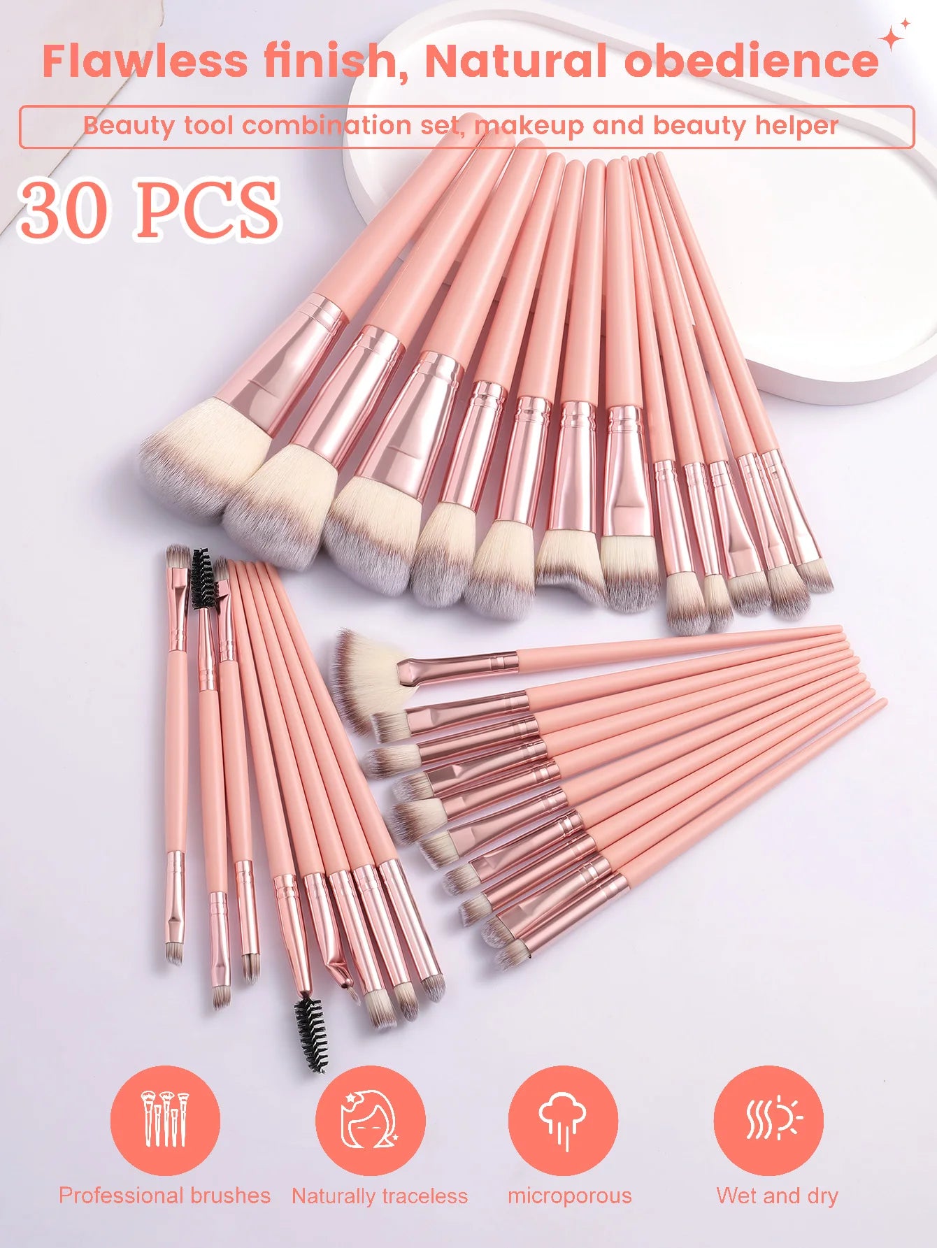 68-Piece Makeup Set — 30 Brushes, 8 Beauty Tools & 30 Sponges