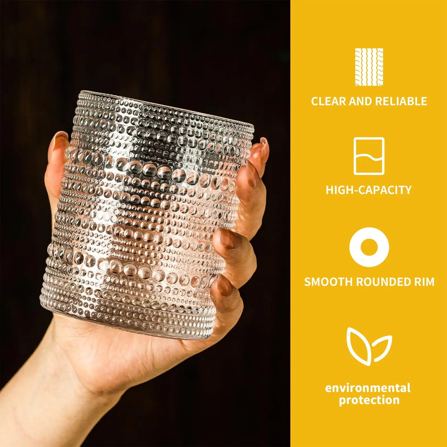4PCS 250ML Hobnail Iced Beverage Goblets Vintage Drinking Glass Cup Wine Soda Juice Glassware set for Parties Bars