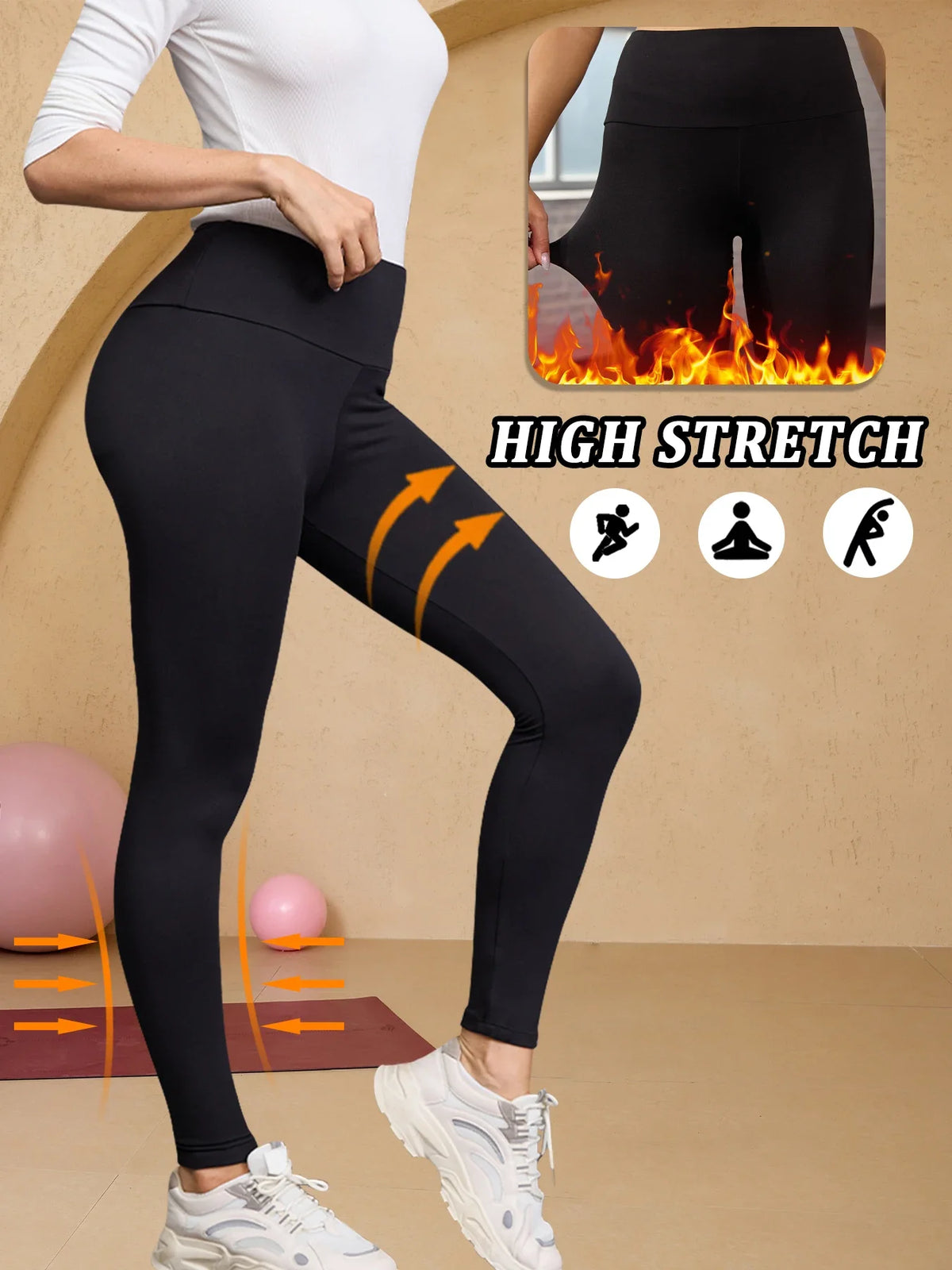 Women's Fleece Lined High Waist Yoga Leggings - Thick Workout Tights - photo 4
