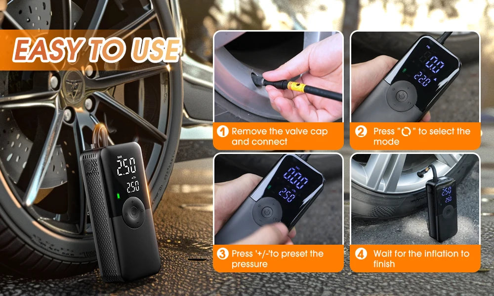 CARSUN Portable Tire Inflator Rechargeable Electric Inflator For Car  Bicycle Digital Air Compressor Football Ball Inflator Pump