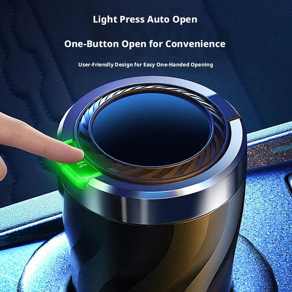 Portable Car Ashtray with LED Light Metal Liner Auto Ash Tray Large Capacity One-Click Open Interior Accessories