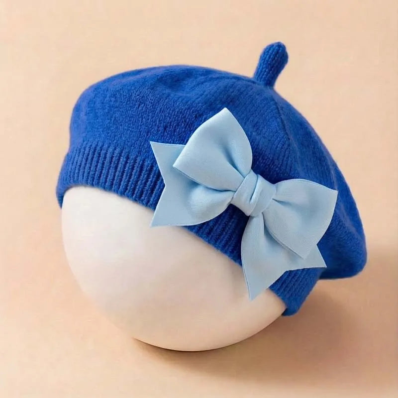 Baby Girl Knit Beret with Bow - Soft Infant Painter Hat - photo 12
