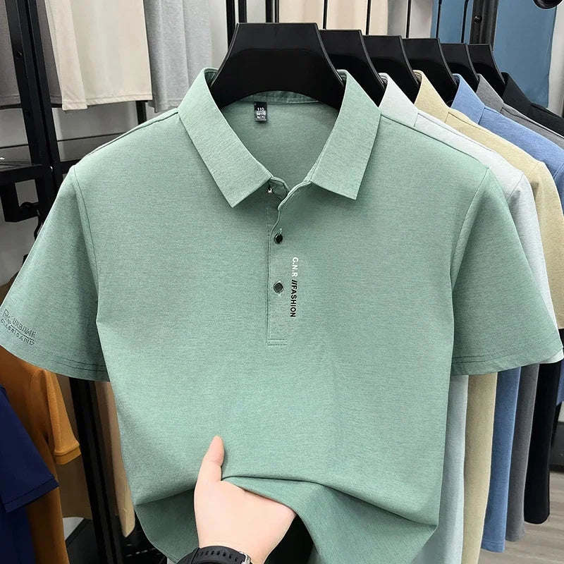 Men's Melange Polo Tee - Lapel Three-Button, Sleeve Graphic