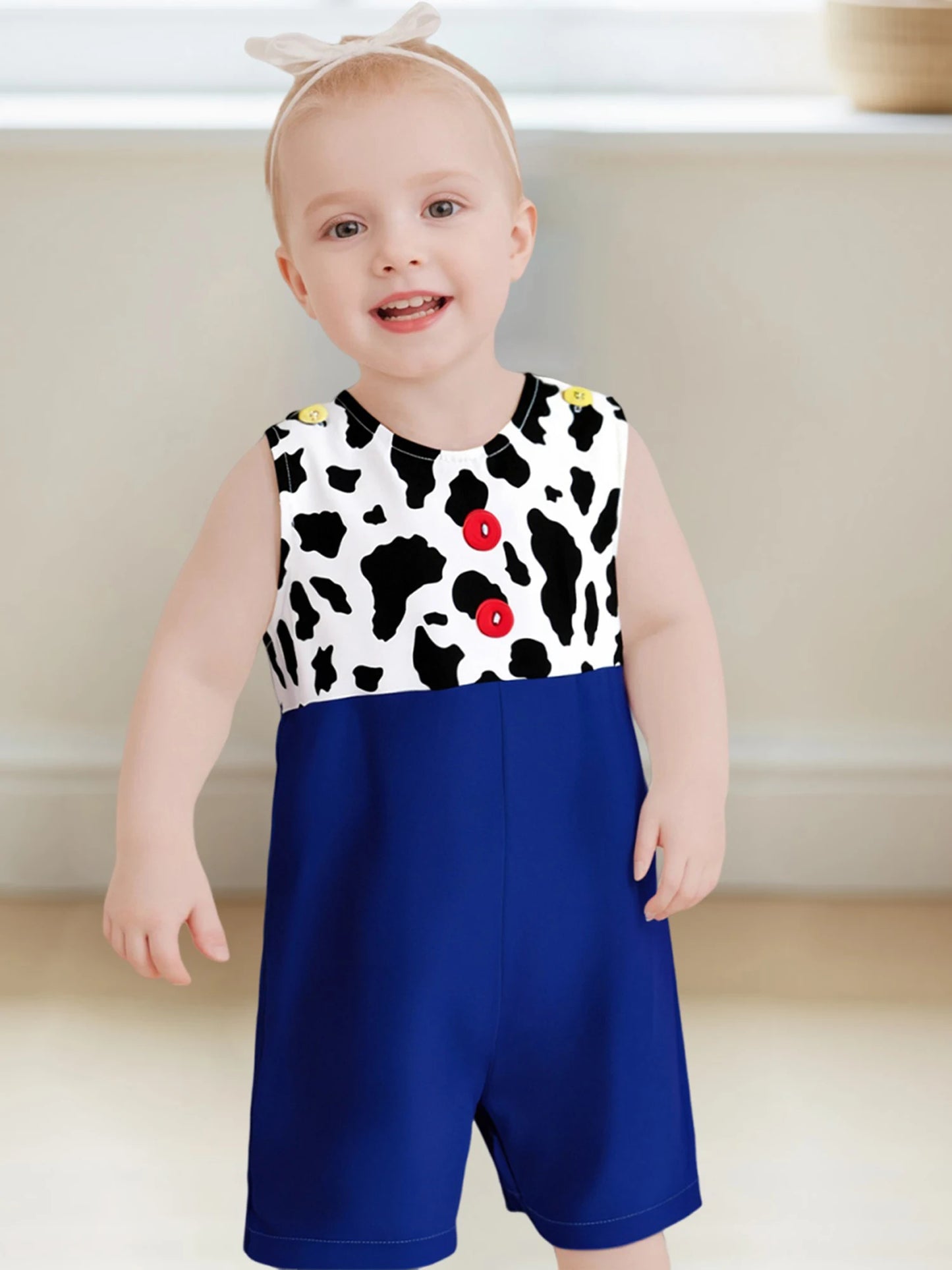 Toddler  Black and White Polka Dot Print Sleeveless Round Neck Baby Jumpsuit Newborn Romper Infant Bodysuit