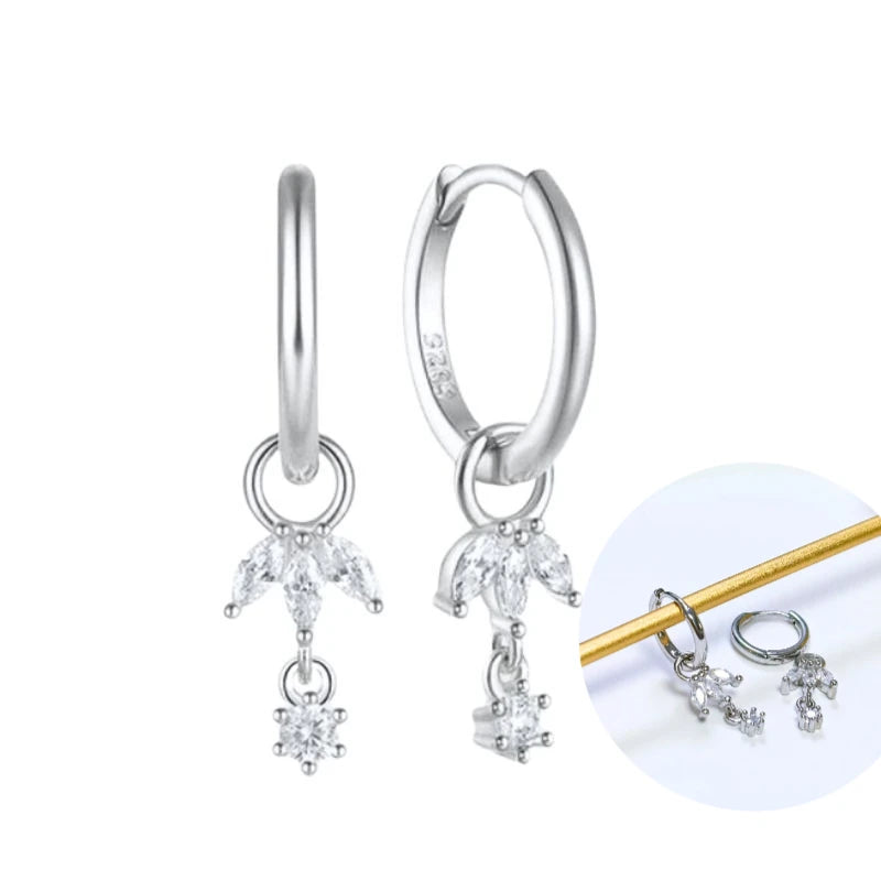 925 Sterling Silver Tassel Hoop Earrings for Women - White Zircon