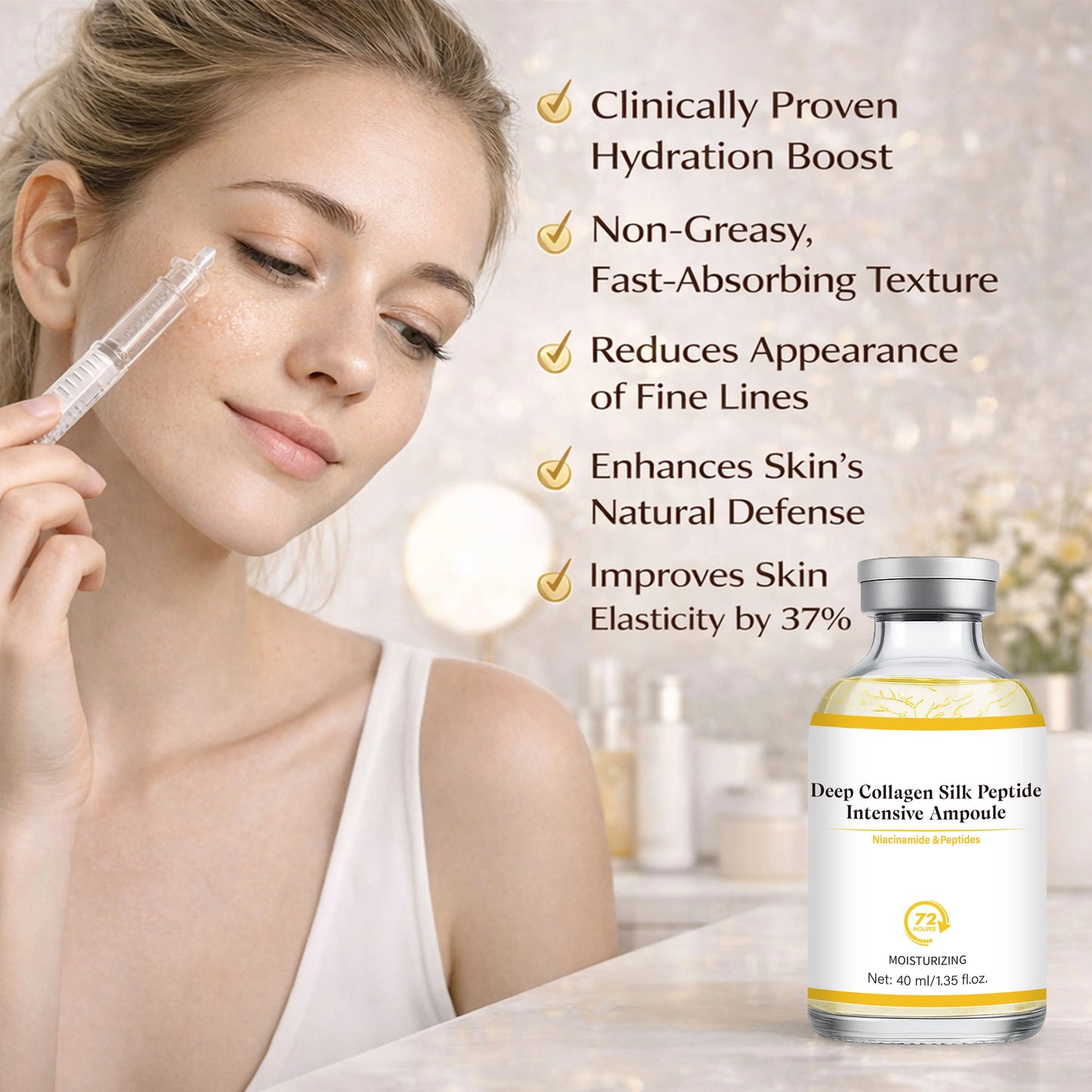 rrAmpoule intensive au collagène et aux peptides de soie, hydratant profond, renforce la peau, lifting, resserrement et fermeté,