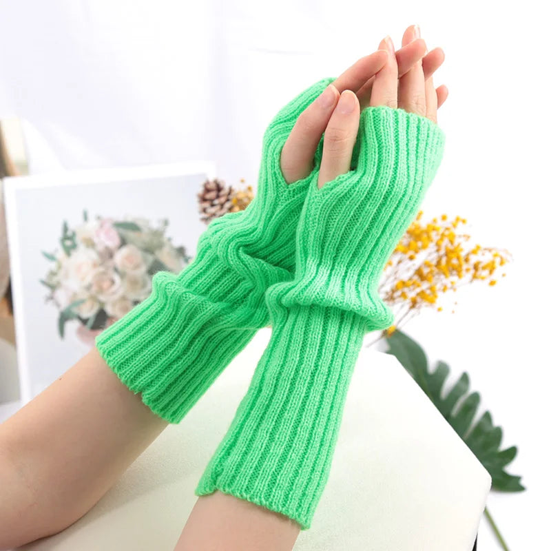 Women's Long Knit Fingerless Gloves, Arm Warmers