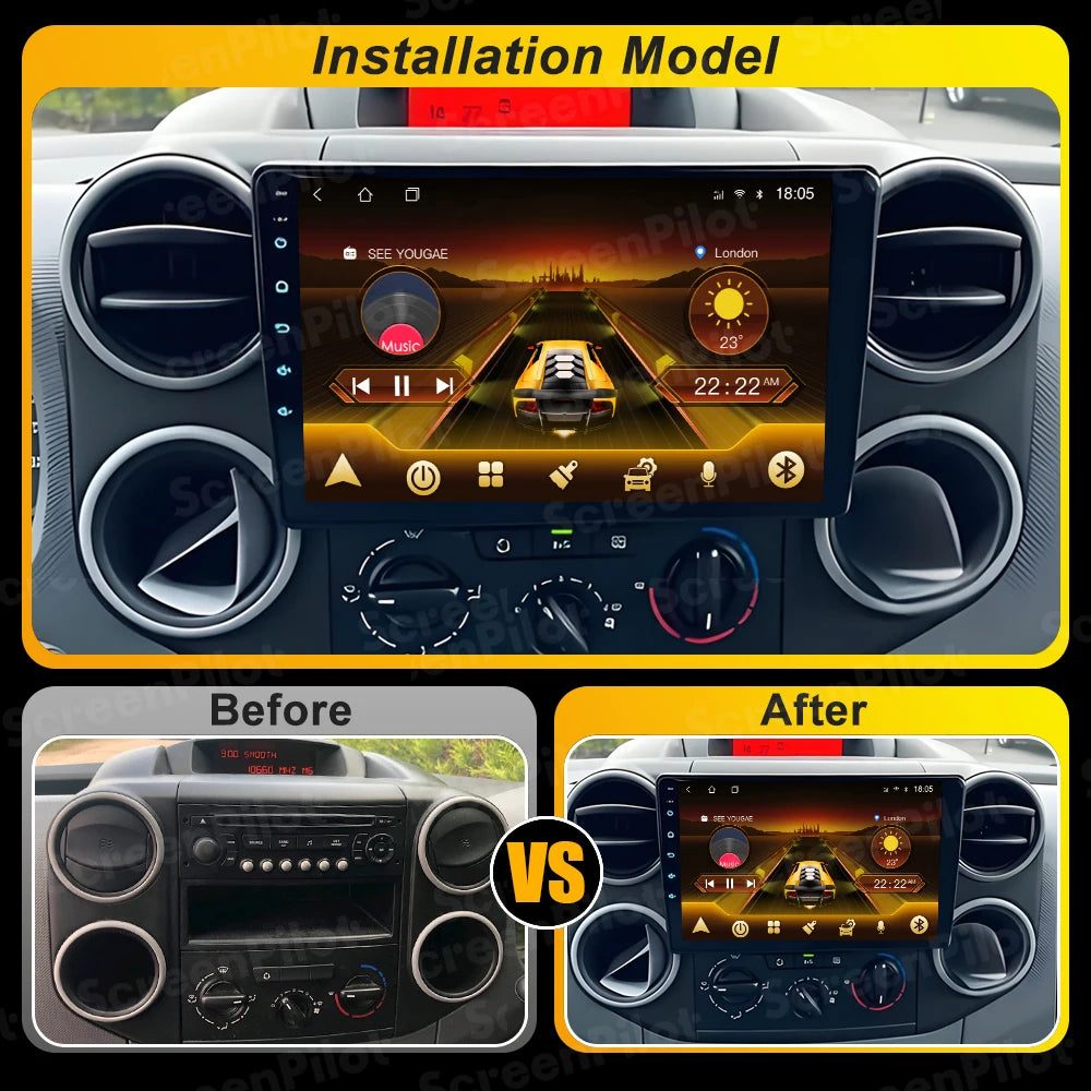 Android 16 for Car Radio Citroen Berlingo B9 Peugeot Partner 2008-2019 Multimedia Video Player 2 din Carplay Touch Screen 8 Core